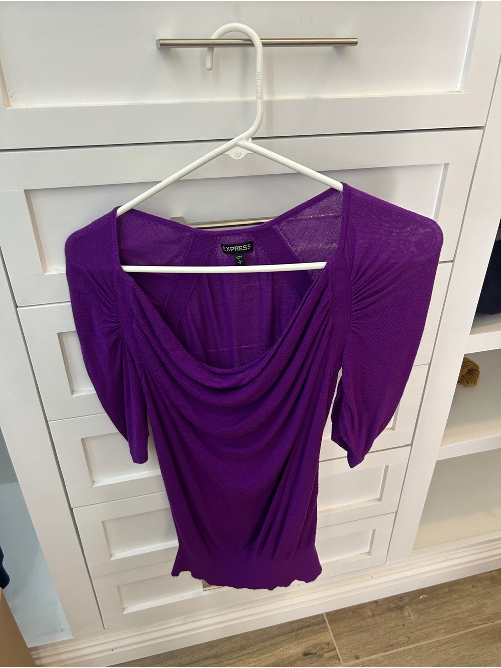 Express Women's Purple Draped Cowl Neck Short Sleeve Top